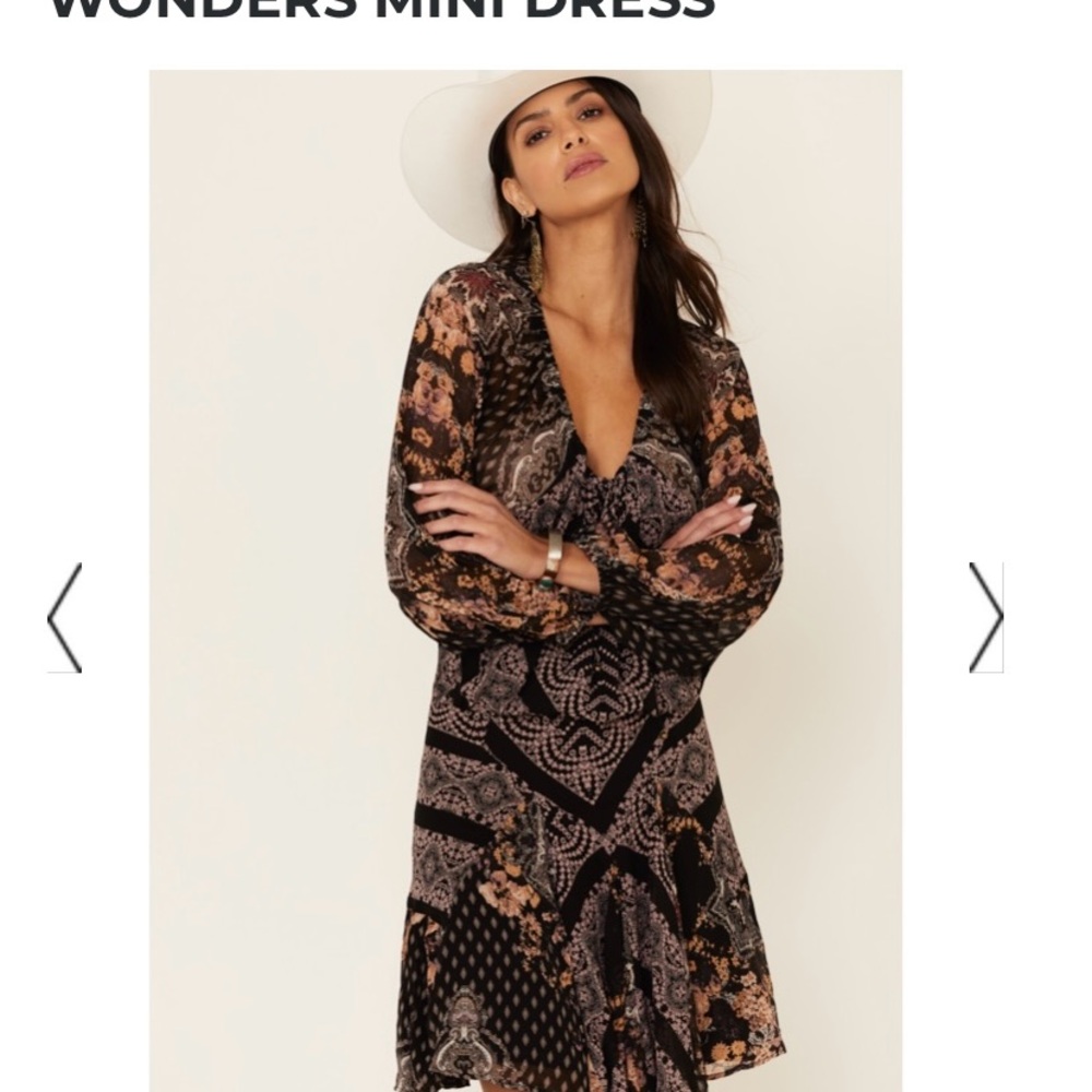 Free People Black and Brown Patterned Mini Dress